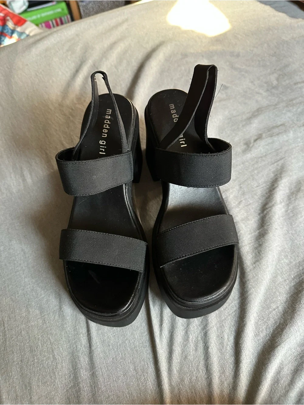 Madden Girl Black Chunky Platform Strap Sandals